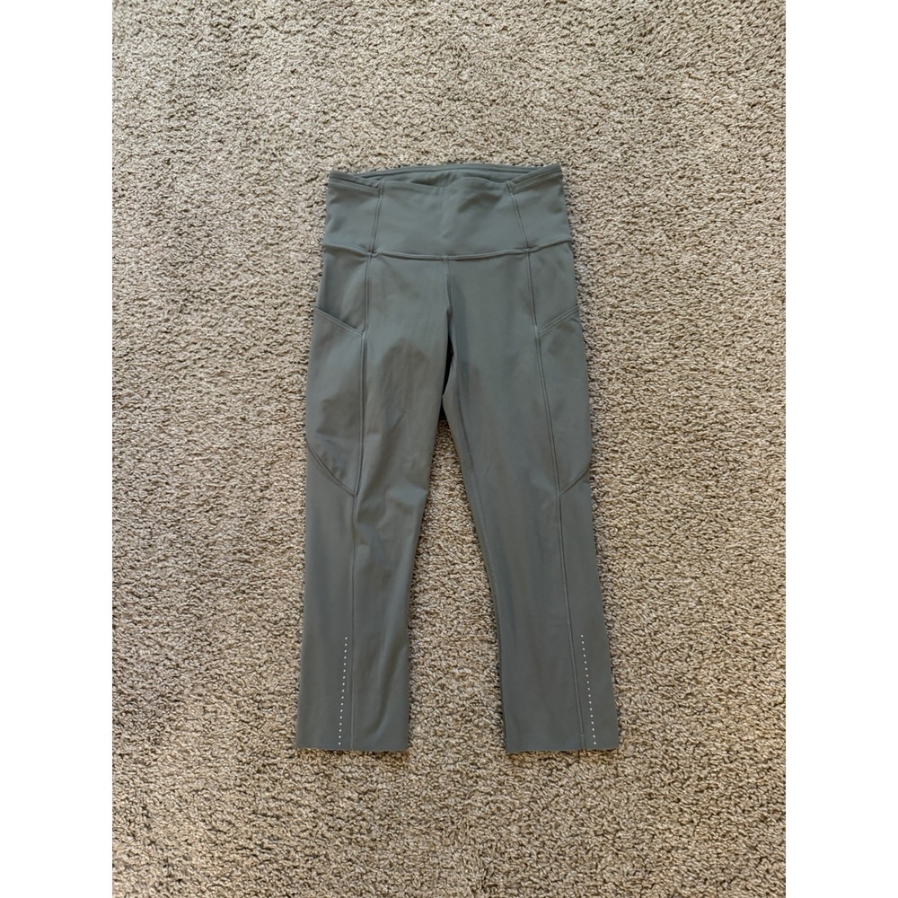 Lululemon‎ Capris Fast Free Crop HR 19" Nulux Sage Green Running Pants Size 4